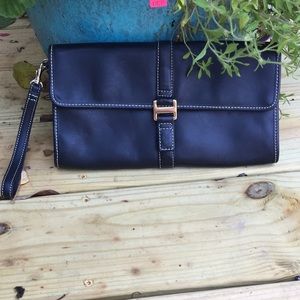 Talbots Black Leather Large Clutch/Wristlet EUC
